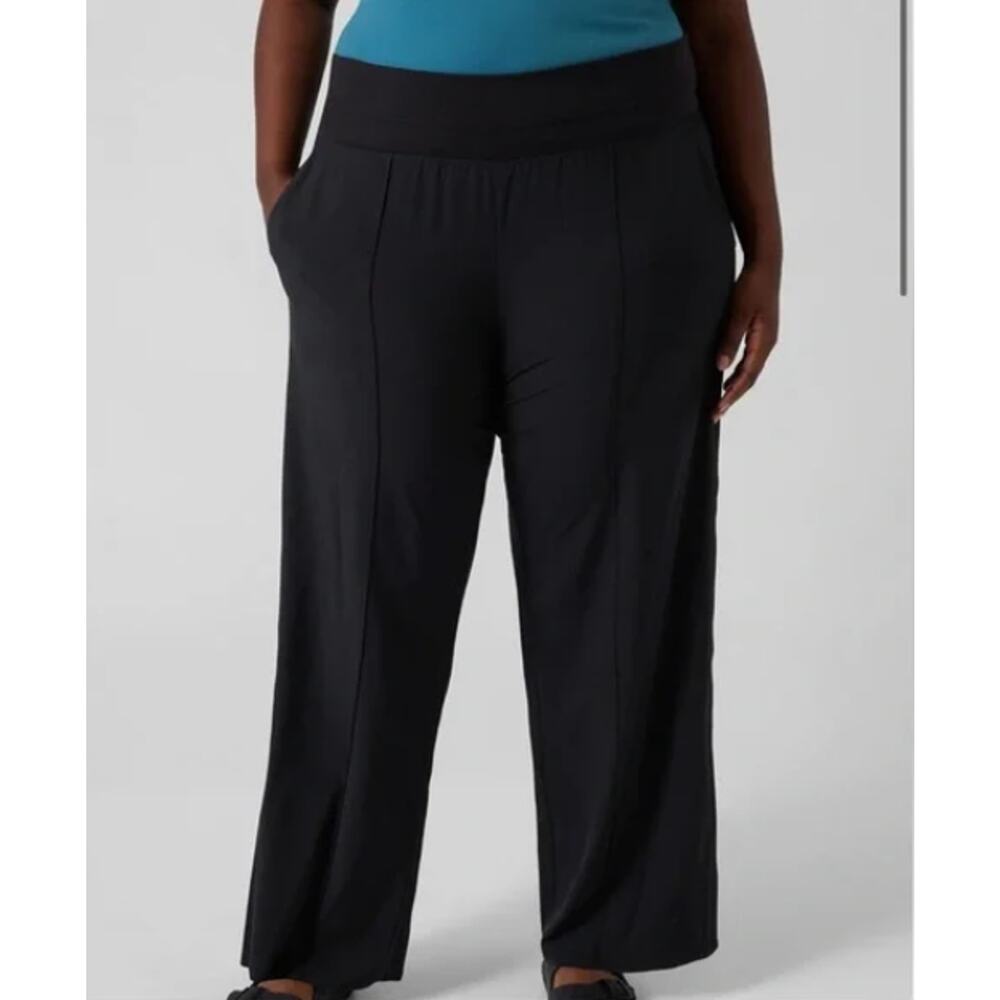 Athleta Nolita Wide Leg High Rise Pants Black Tuxedo Stripe Plus Size 26